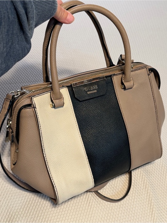 Guess Handbags - GUESS Ryann Satchel Colorblock Crossbody Handbag Beige Black Cream